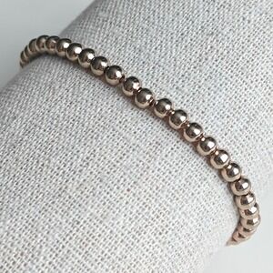 Gold Metal Beaded Stretch Bracelet Polished Round Ball Minimalist Stacking